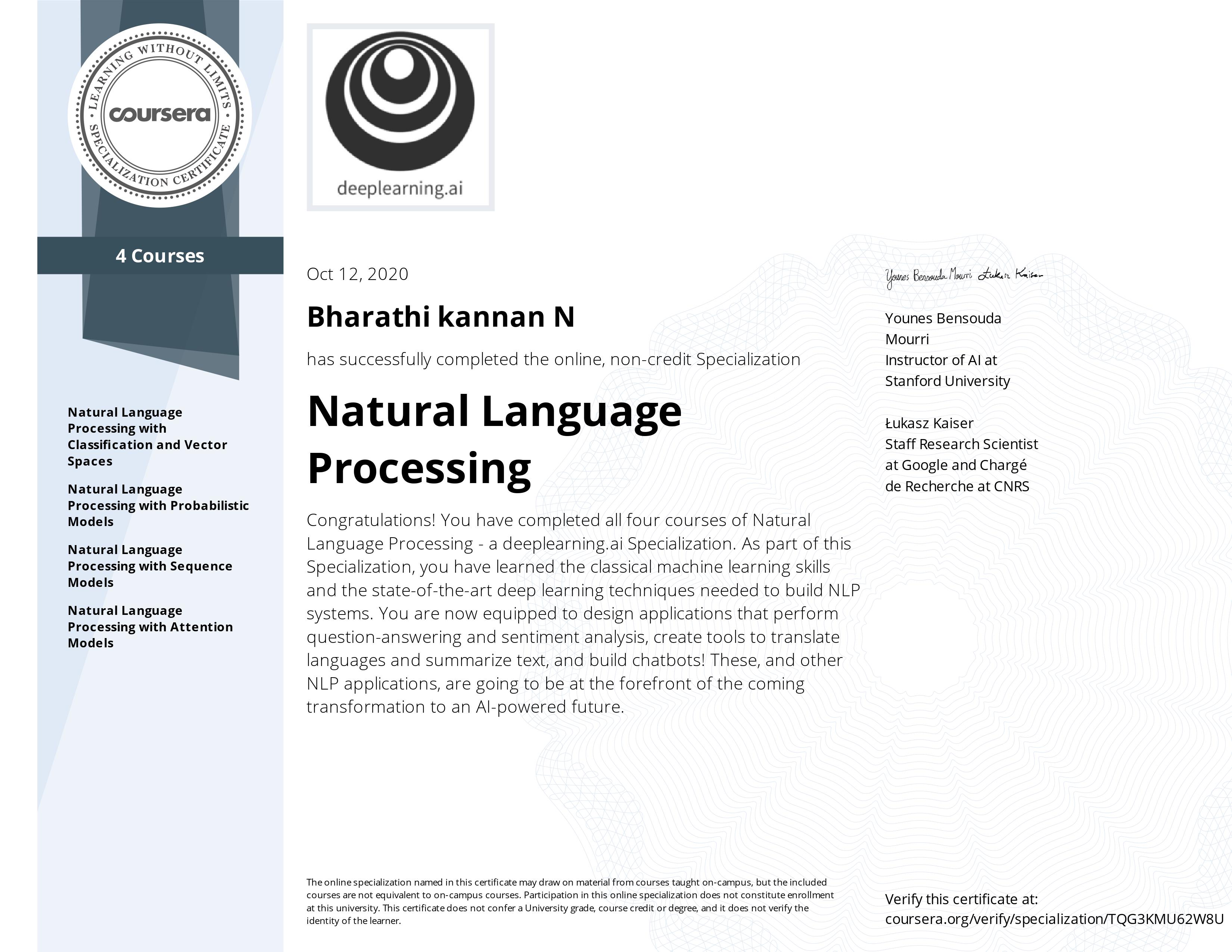 NLP Specialization Certificate